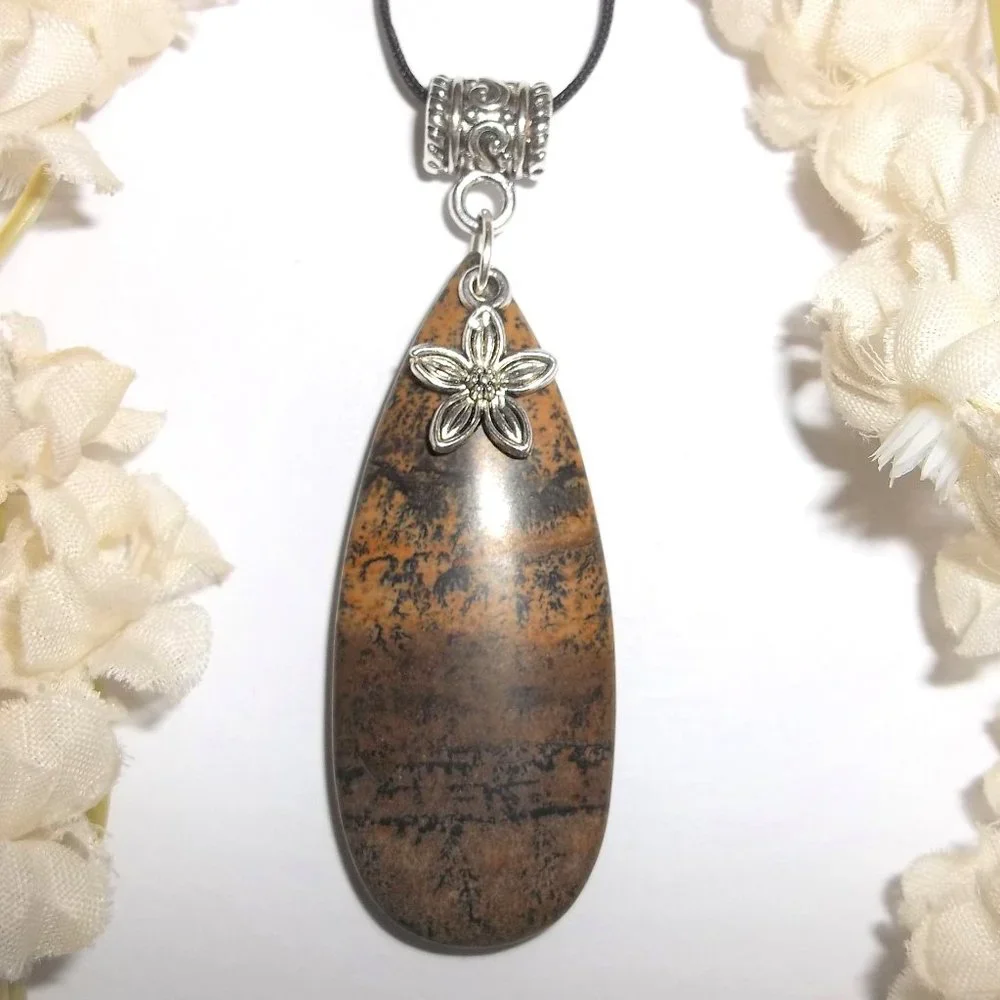 Statement Necklace Brown and Silver Flower Teardrop Boho Style Jewelry Gift 7208